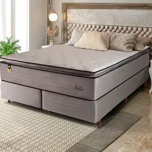 Cama Box Bipartida Queen Size Hellen Dublin com Molas Ensacadas e Espuma D33 73x158x198 cm