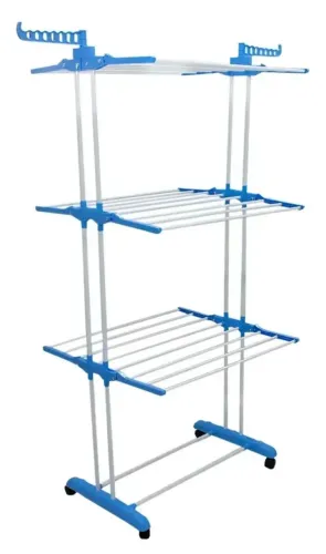 VARAL DE CHÃO 3 ANDARES EM AÇO INOX 4 COLUNAS
