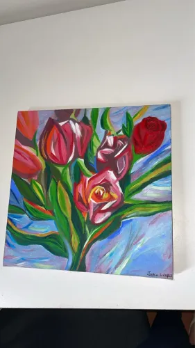 Pintura original e autoral : Ritmo floral. Tela 30x30