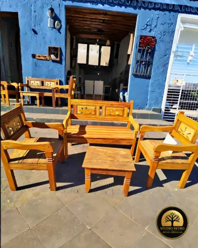 Jogo de Namoradeira com Mesa de Centro em Peroba Rosa - Fazemos móveis sob encomenda
