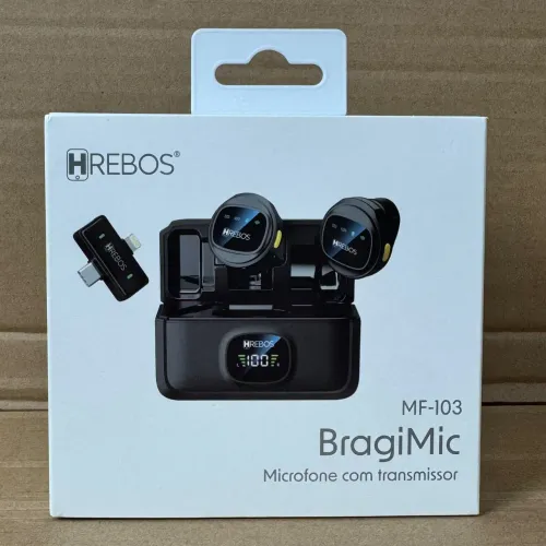 Microfone Lapela duplo magnético com case recarregável