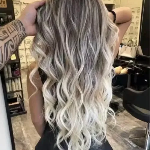 Aplique tictac longo 60cm ondulado ombre loiro