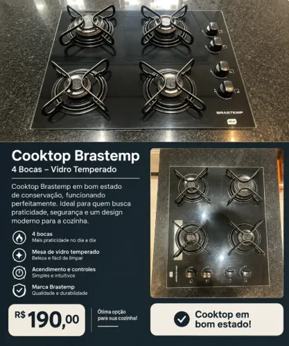 Cooktop Brastemp 4 bocas a gás