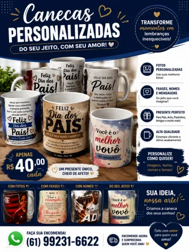 Caneca Personalizada com Foto, Nome ou Frase - R$ 40
