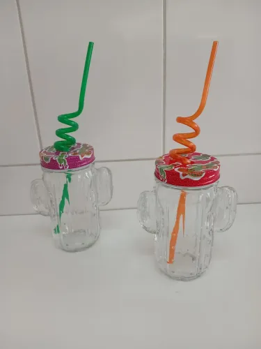2 Copos Cactus com Tampa e Canudo