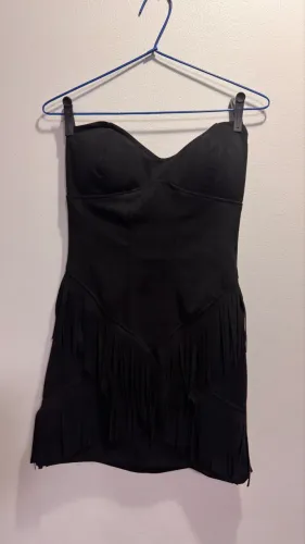 Vestido suede franjas preto P