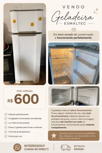 Geladeira ESMALTEC Em bom estado de conservação e funcionando perfeitamente.