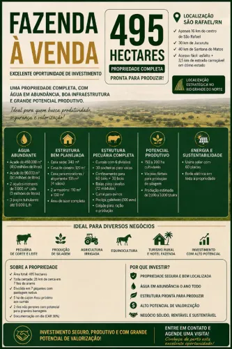FAZENDA À VENDA - 495 HECTARES | EXCELENTE OPORTUNIDADE DE INVESTIMENTO