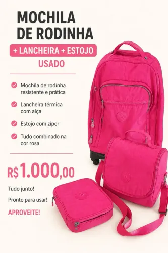 Vendo kit de mochila de carrinho + estojo+ lancheira da Kipling Original por R$ 1000,00