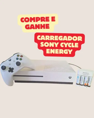 Xbox One S 1TB + Controle Original + Carregador Sony Cycle Energy + 4 Pilhas Recarregáveis