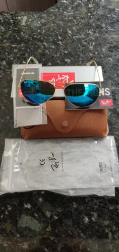 Óculos de sol Rayban Aviator Lente espelhada Azul com armação dourada