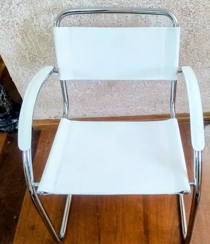 CADEIRA TUBULAR 100 % COURO LEGITIMO BRANCO ESTILO MODERNO ENVIO