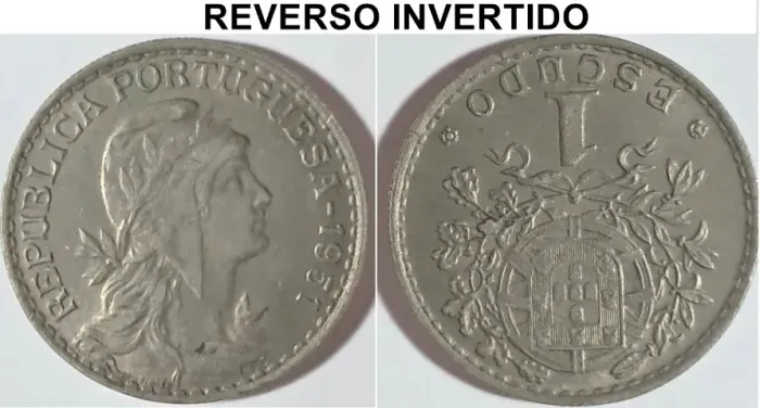 Moeda Rara 1 Escudo 1951 Portugal - REVERSO INVERTIDO - Soberba!