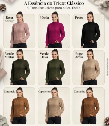 Blusa Feminina Tricot Gola Alta Inverno