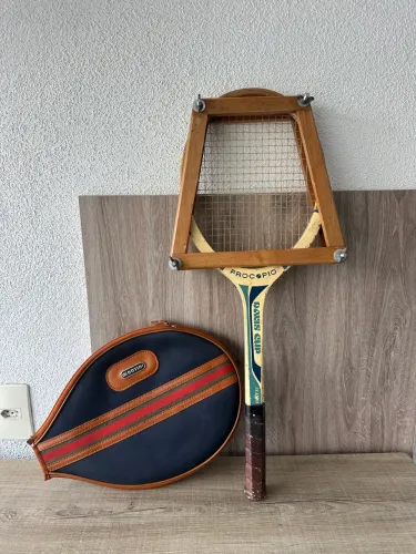 raquete de madeira raríssima procópio davis cup com prensa e capa carlo montini ultra raro