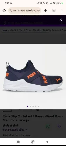Tênis Slip On Infantil Puma Wired Run - Marinho+Laranja