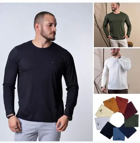 Manga Longa Algodão Masculina 