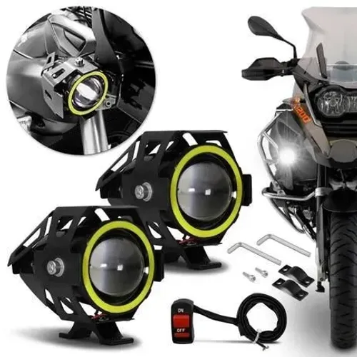 Par Farol Led Angel Eye Auxiliar Neblina Moto U7 Luz Branca