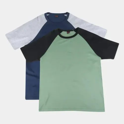 Kit Camiseta Básica Raglan Masculina c/ 2 Peças - Verde+Azul (tamanho G)