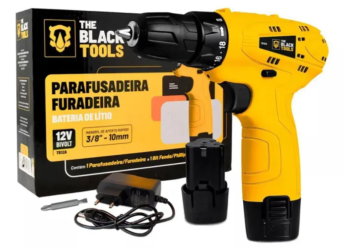 Parafusadeira furadeira 12V sem fio Bivolt Black Tools
