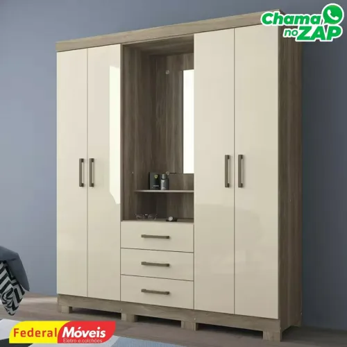 Guarda Roupa 4 Portas e 3 Gavetas Novo Pronta Entrega