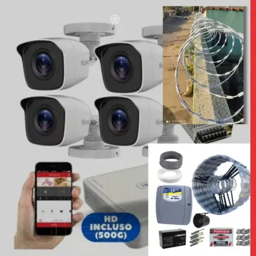 Interfone, cerca elétrica, câmera de segurança, alarme