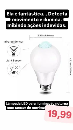 Lâmpada led com sensor de movimento por 19,90