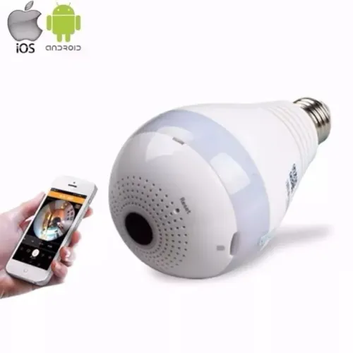 Lâmpada Espiã Câmera Ip Led Wifi Hd Panorâmica 360º Celular
