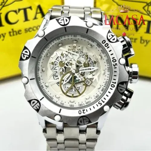 Relógio Pesado Hybrid Skeleton - Prata - CATRACA GIRATÓRIA + CAIXA