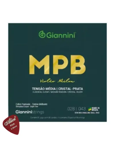 Encordoamento Giannini Mpb Violão Nylon Cristal Prata + Palheta 