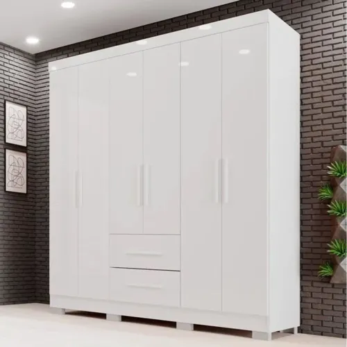 Guarda-Roupa Solteiro 6 Portas 2 Gavetas Branco rf54