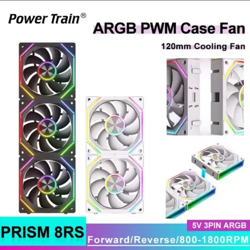 6 Fans de 12 cm do tipo Unifan Power Train Prism 8RS argb 1800rpm Preto novo