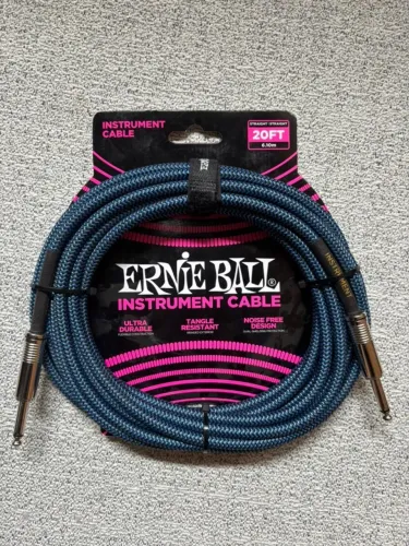 Cabo Ernie Ball Trançado, Azul/preto, 20ft/6.1m