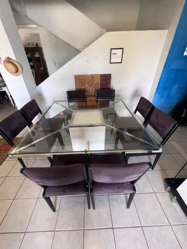 Mesa de Jantar 8 Lugares tampo de vidro