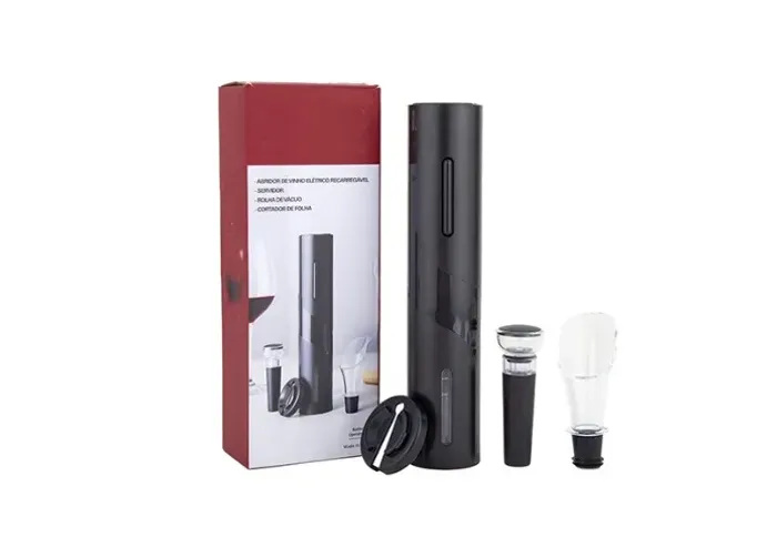 Abridor de Vinho Saca Rolha Automático 4em1 (Pilha) Mais Kit Acessórios Preservação do Vin