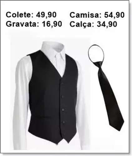 Vendo colete masculino, camisa, calça e gravata slim preta