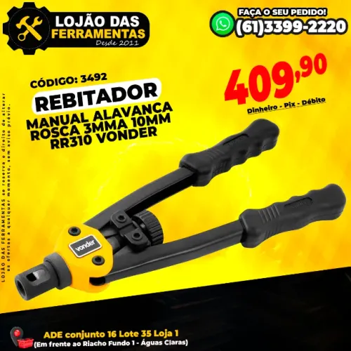 Rebitador Manual Alavanca Rosca 3mma 10mm RR310 Vonder