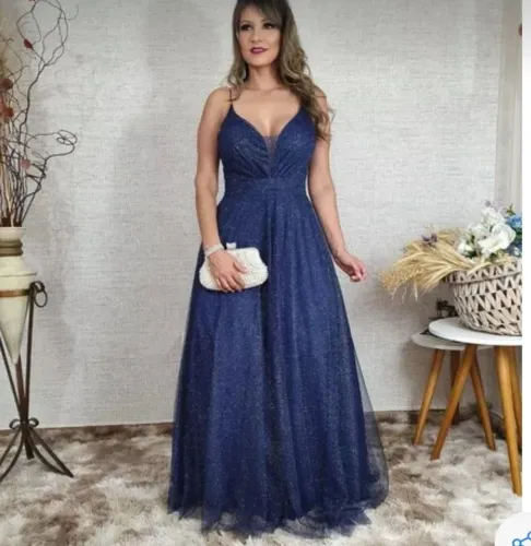 Vestido longo formatura madrinha Azul marinho
