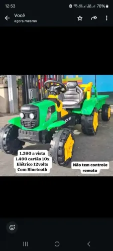 Trator elétrico infantil 12volts 