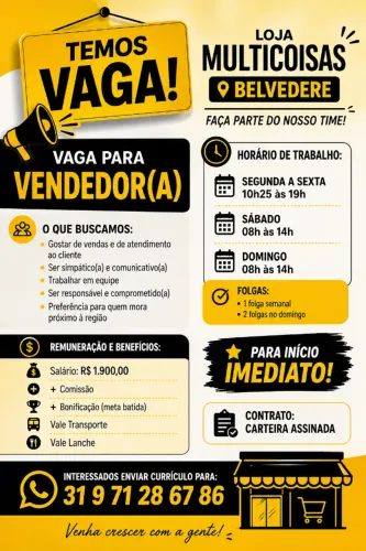 Vaga VENDEDOR (a)loja utilidades