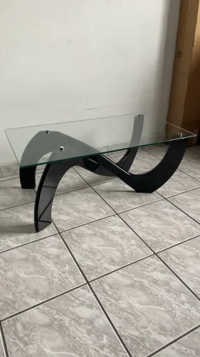 Mesa de Centro Imaza Slim com Tampo de Vidro - Preto
