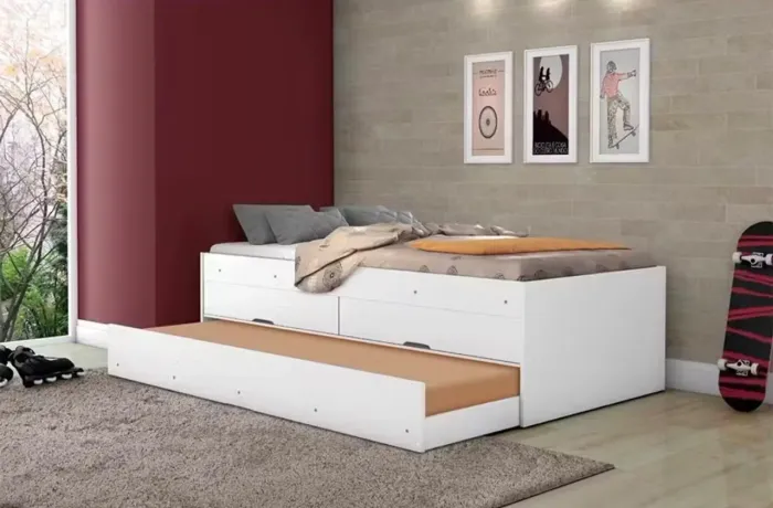 Doação - cama solteiro com colchão, gavetas e auxiliar