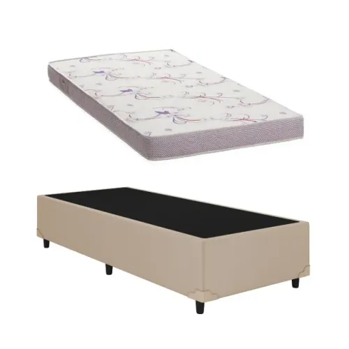 Cama Box Solteiro Corino bege Colchão D20 Dream Soft 88x188 - Ortobom