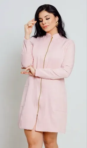 Jaleco rosa crepe com elastano