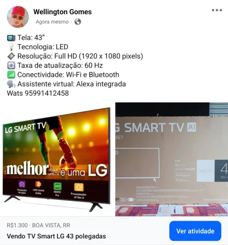 Vendo Smart TV LG 43 polegadas