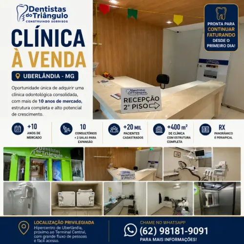 CLÍNICA ODONTOLÓGICA À VENDA EM UBERLÂNDIA/MG 20 MIL PACIENTES E 10 ANOS DE EXISTENCIA 