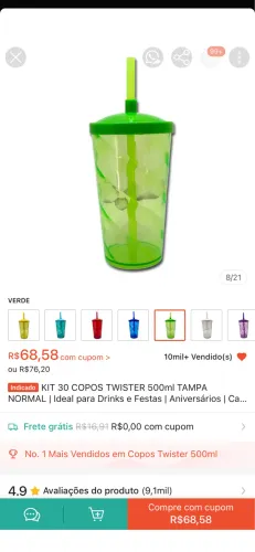 15 Copos verde para lembrancinha