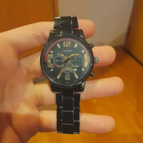  *relógio masculino geneva calendário aço resistente 