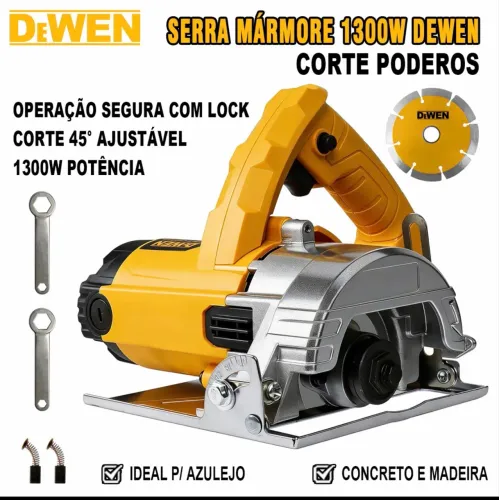 Serra Mármore Concreto Profissional 1300W 12800 RPM 125mm Disco De Corte