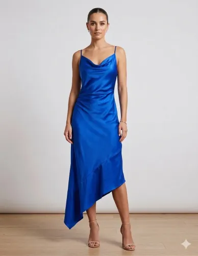 Vestido midi tam M assimétrico azul da Zara